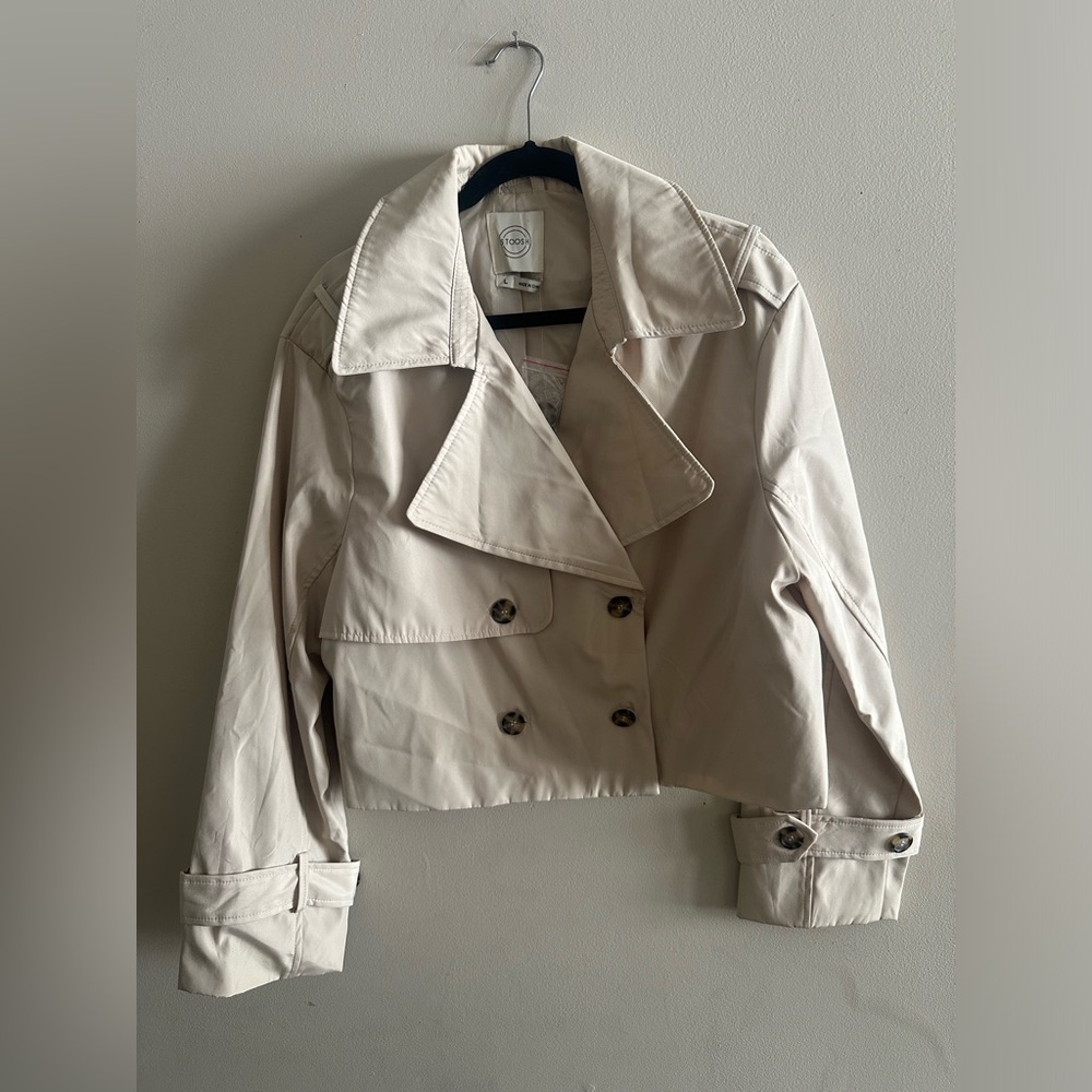 NWT Stoosh Cream Cropped Double-Breasted Trench Jacket Size L